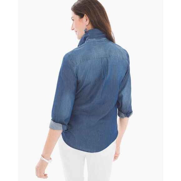 Chico’s Shirt Size 2 (12) Lace Up Cotton Popover - Picture 2 of 16